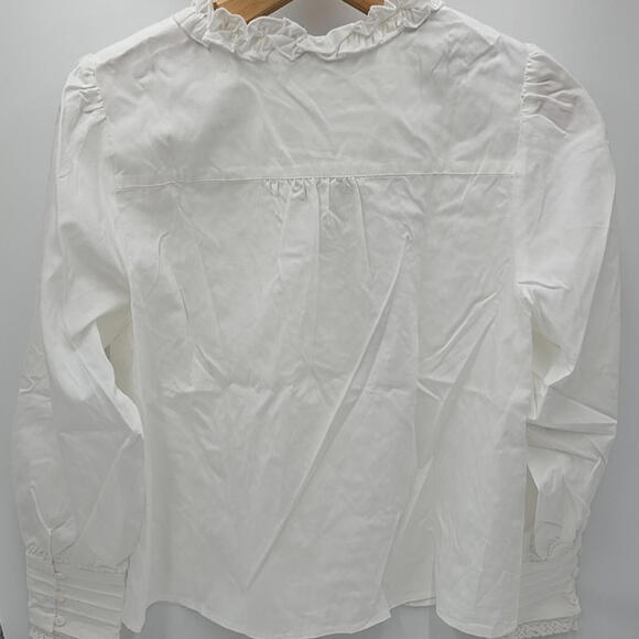 Simple Retro M Faith Lace Patchwork Embroidered Off White Cottagecore Blouse - Picture 7 of 13
